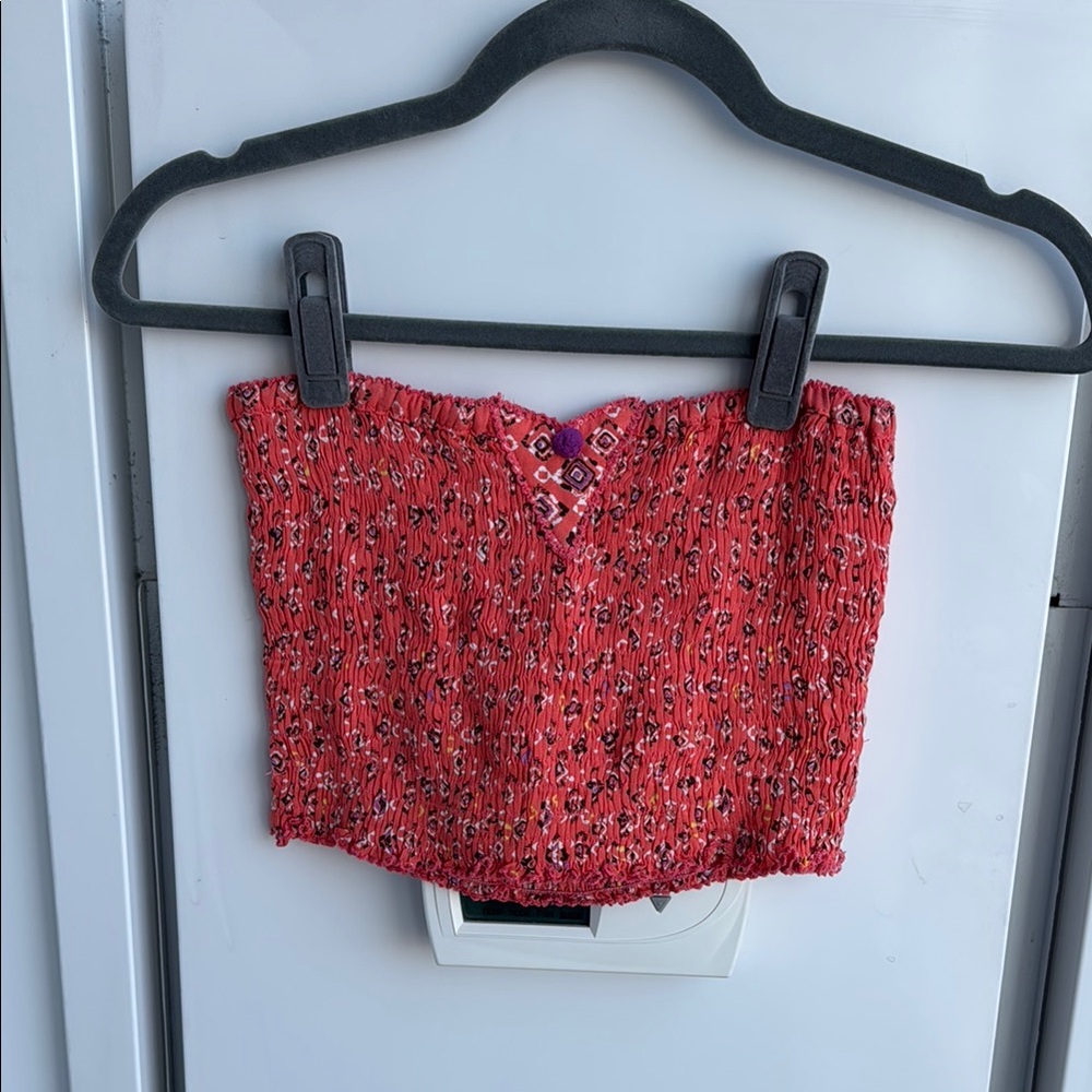 NWT Poupette St. Barth coral Floral Smocked Tube Top